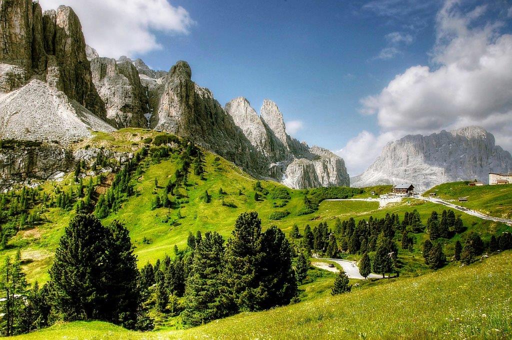 Val Gardena Italy in the summer mountains with trees